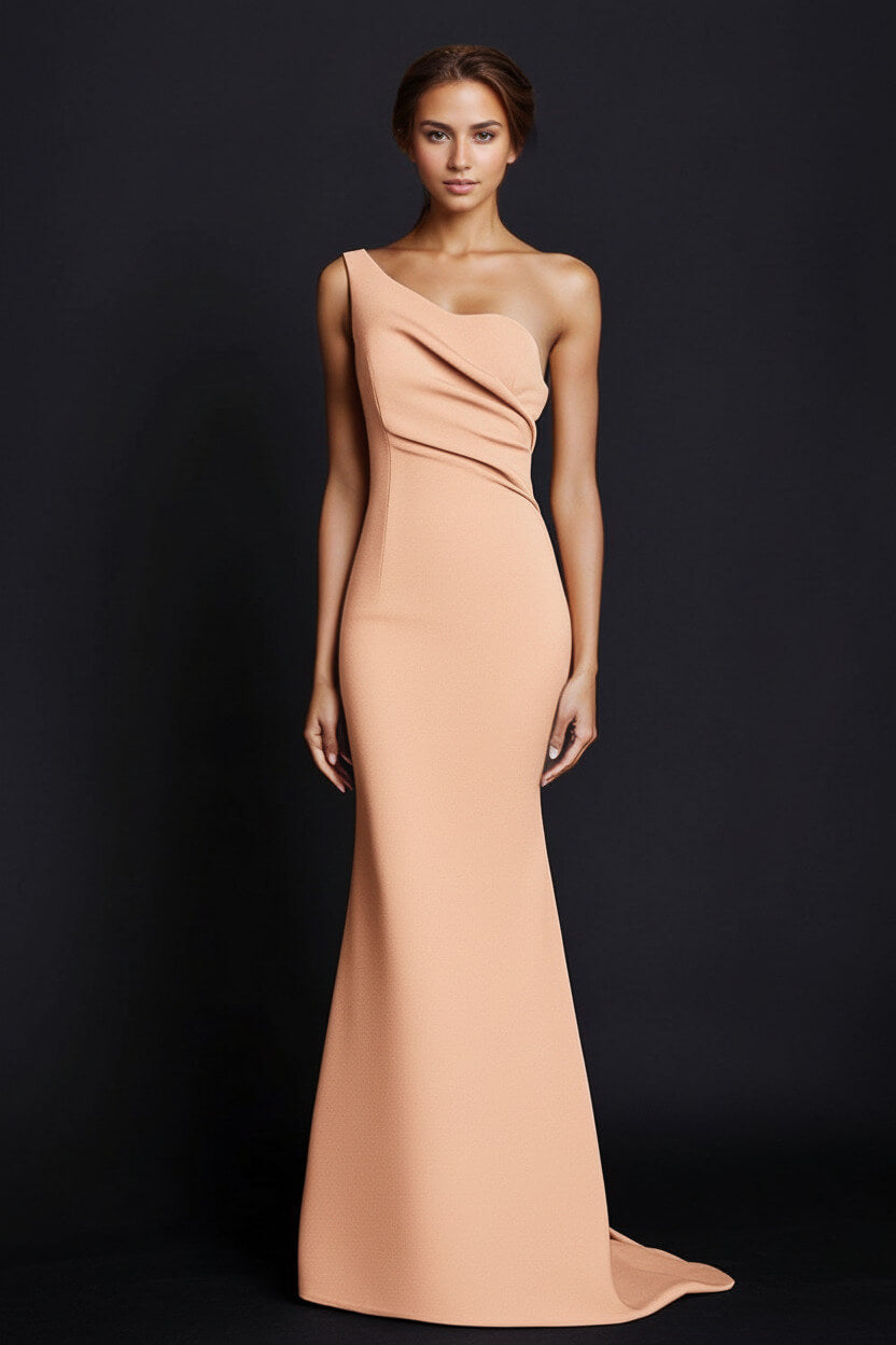 One Shoulder Khaki Wedding Guest Dress Mermaid Long Formal Dress