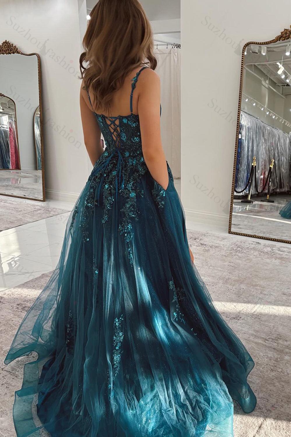 Prom Formal Peacock Blue Dress Suzhoufashion Peacock Blue Prom Dress A Line Appliqued Tulle Long Formal Dress With Slit Prom Formal Peacock Blue Dress Suzhoufashion Peacock Blue Prom Dress A Line Appliqued Tulle Long Formal Dress With Slit