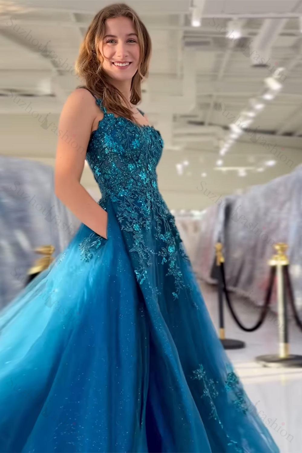 princess polly baby blue dress Dark Navy Sweetheart Lace Appliques Tulle A-line Prom Dress main image 1