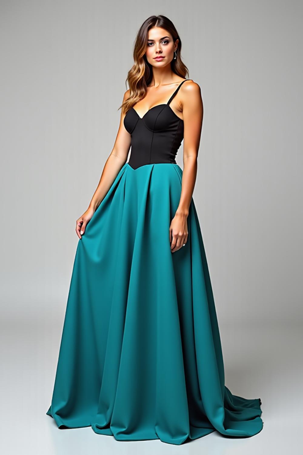 Peacock Blue Wedding Guest Dress A Line Black Wedding Guest Dress Satin Long Formal Dress