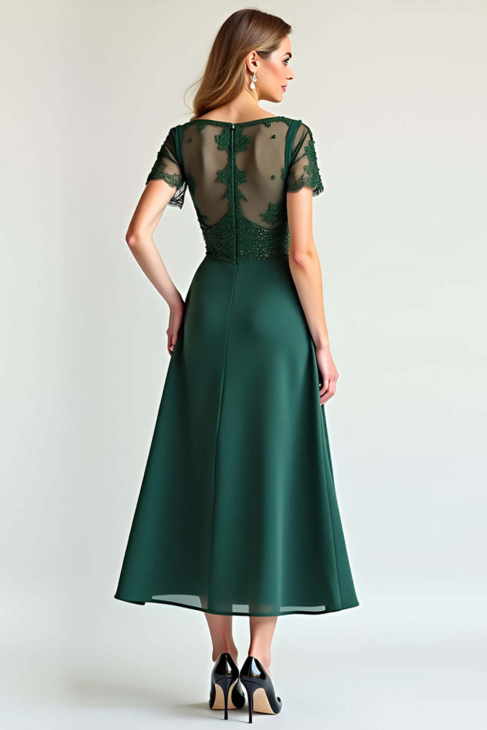 Pine Illusion Neck Formal Dress With Beading