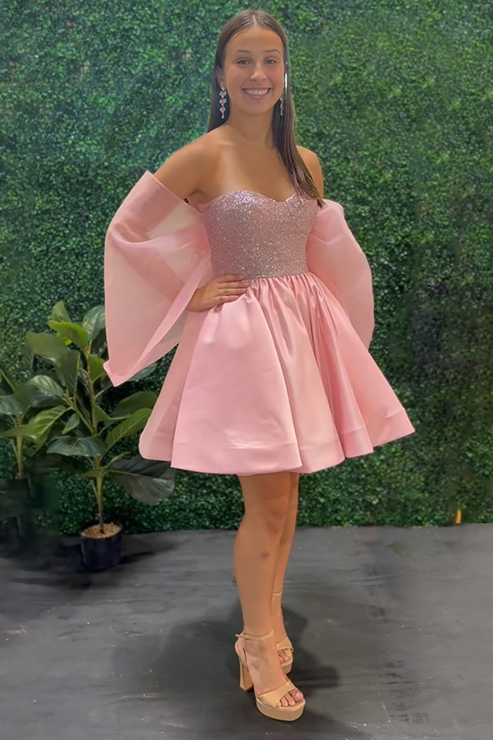 Suzhoufashion Pink A Line Homecoming Dresses Short Cocktail Dresses With Sequins suzhoufashion Suzhoufashion Pink A Line Homecoming Dresses Short Cocktail Dresses With Sequins suzhoufashion