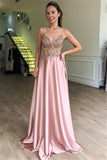 Pink Appliques Spaghetti-Straps Prom Dresses | See-Through A-Line Sexy Party Dresses