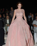 Pink Cap-Sleeve Diamonds Designer Charming Evening Dress