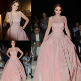 Pink Cap-Sleeve Diamonds Designer Charming Evening Dress