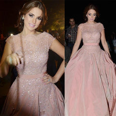 Pink Cap-Sleeve Diamonds Designer Charming Evening Dress