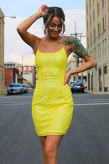 Pink Homecoming Dress Tight Yellow Homecoming Dress Sequin Prom Dress