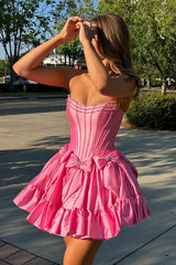 Pink Homecoming Dresses A Line Corset Strapless Short Cocktail Dresses With Bows