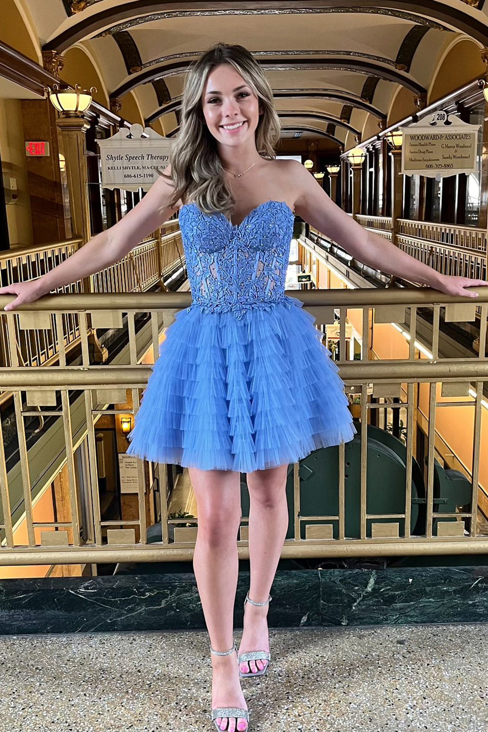 Pink Homecoming Dress A Line Strapless Tiered Short Prom Dress With Appliques Suzhoufashion