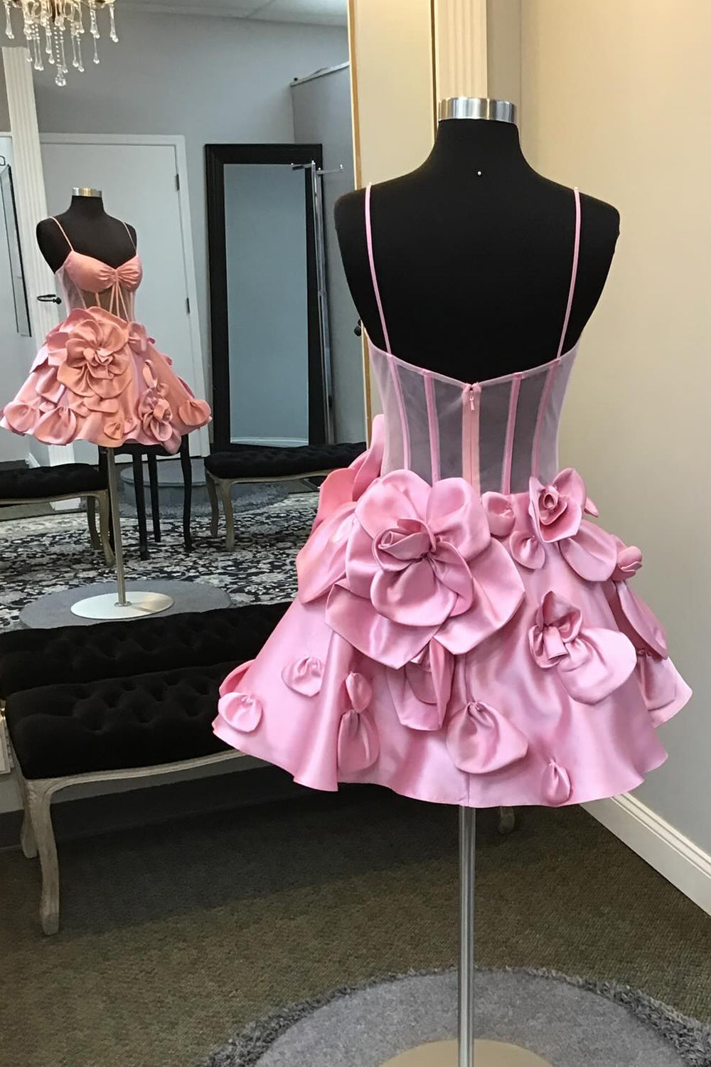 Pink Homecoming Dresses Corset A Line Short Cocktail Dresses With 3D Flowers