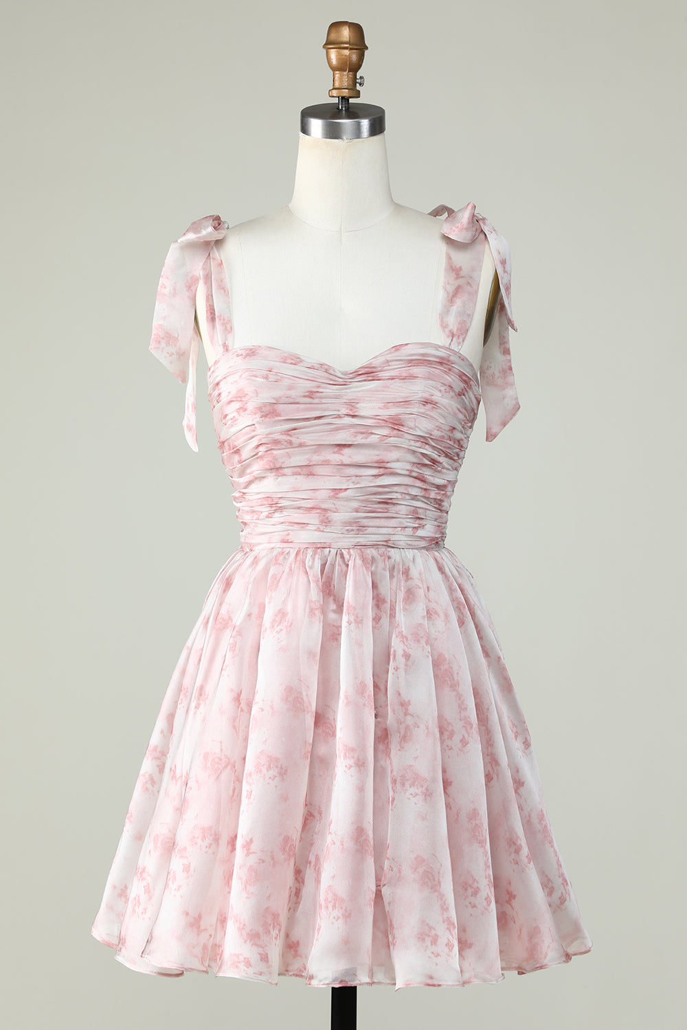 Pink Homecoming Dresses Floral Print A-Line Short Cocktail Dresses