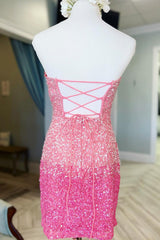 Pink Homecoming Dresses Ombre Sequin Tight Short Cocktail Dresses