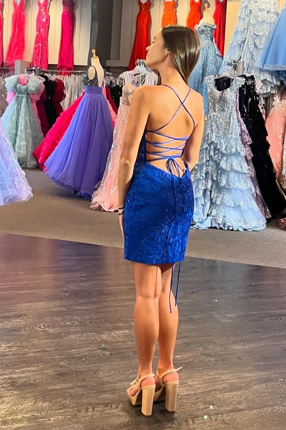Pink Homecoming Dress Spaghetti Straps Tight Short Prom Dress with Appliques Suzhoufashion