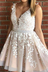 Pink Homecoming Dresses V Neck A Line Prom Dress