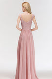 Pink Lace Straps Bridesmaid Dresses Floor Length Sleeveless Evening Dresses Online