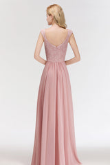 Pink Lace Straps Bridesmaid Dresses Floor Length Sleeveless Evening Dresses Online