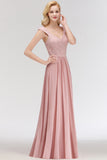 Pink Lace Straps Bridesmaid Dresses Floor Length Sleeveless Evening Dresses Online