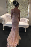 Pink Long Off-the-shouder Glitter Lace Mermaid Prom Dresses
