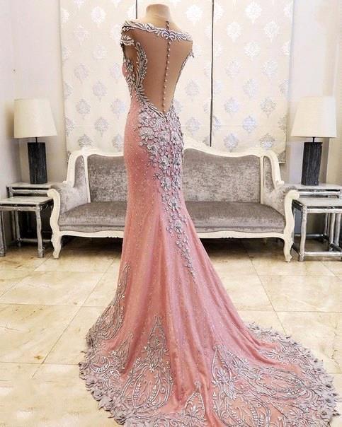 Pink Mermaid Crystals Evening Dress Beading Luxurious Formal Dresses