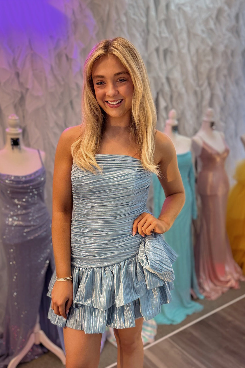 Pink Pleated A Line Homecoming Dresses Short Cocktail Dresses With Bow