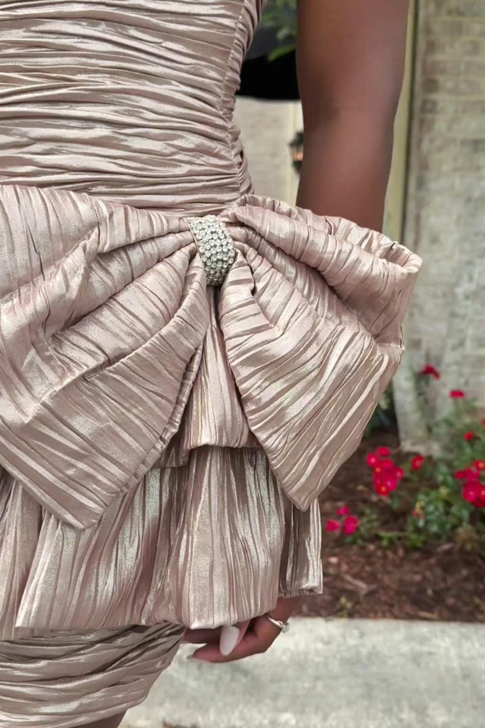 Pink Pleated A Line Homecoming Dresses Short Cocktail Dresses With Bow
