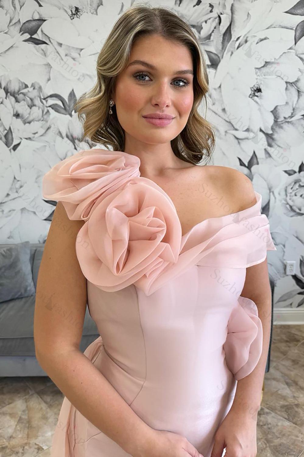mermaid asymmetrical dress Suzhoufashion Pink Prom Dress Flowers Mermaid Asymmetrical Neck Long Formal  Dress – suzhoufashion