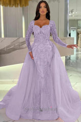 Pink Prom Dress Mermaid Sweetheart Sleeves Beaded Tulle Formal Dress With Panel Train