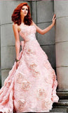 Pink Rose Strapless Wedding Gowns A-line Bow Sweep Train Romantic Bridal Dresses