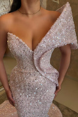 Pink Sequin Mermaid Prom Dress with Sculpted One Shoulder Ruffle