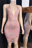 Pink Spaghetti-Straps Sequins Short Sheath Shiny Cocktail Dresses
