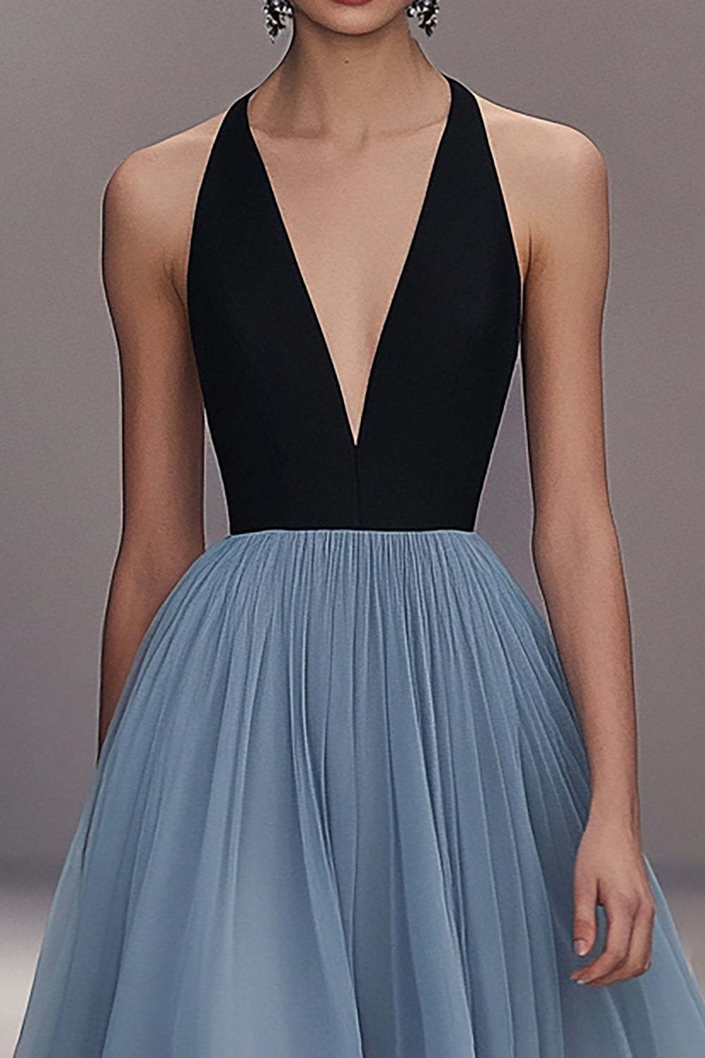 Suzhoufashion Pleated Tulle V Neck Black Blue Wedding Guest Dress Long Formal Dress Suzhoufashion Pleated Tulle V Neck Black Blue Wedding Guest Dress Long Formal Dress