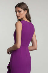 Plum Sheath Round Neck Long Formal Dress