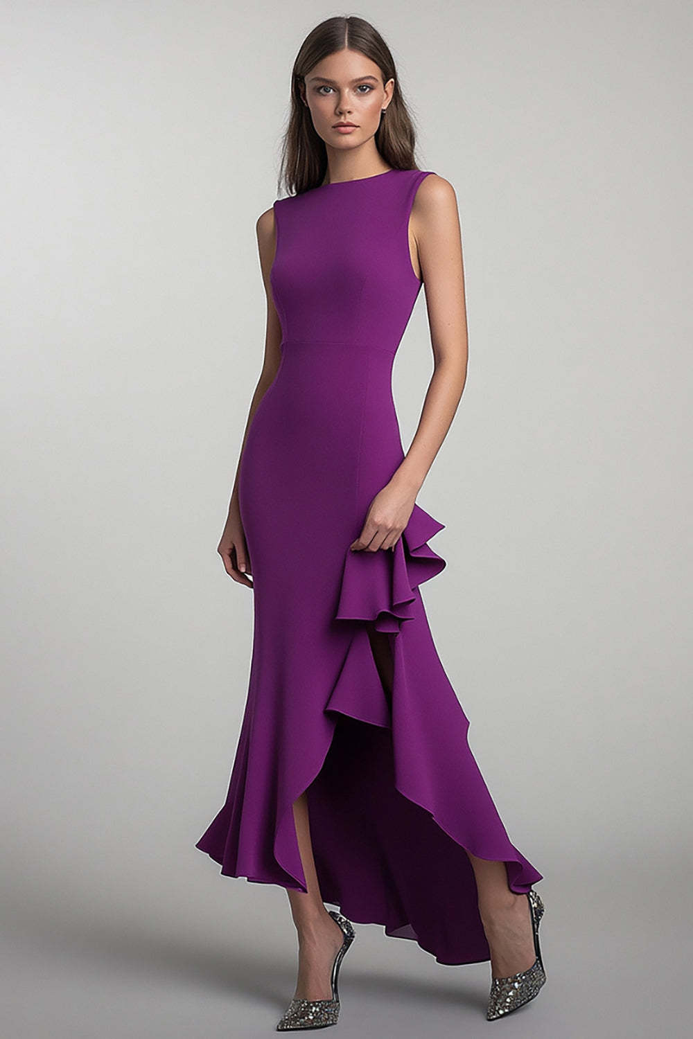 Suzhoufashion Plum Sheath Round Neck Long Formal Dress Suzhoufashion Plum Sheath Round Neck Long Formal Dress