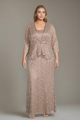 Plus Size 2 Piece Mother of the Bride Dress Set with Square Neck and Long Sheath