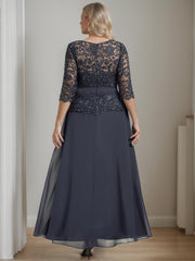 Plus Size A Line Scoop Neck Ankle Length Mother of the Bride Dress with Beading and Rhinestones