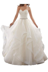 Plus Size A-Line Wedding Dresses Sweetheart Organza Strapless Bridal Gowns with Chapel Train