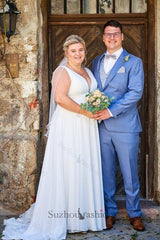 Plus Size Beach Wedding Dress V Neck Chiffon Sleeveless A Line Bridal Gown