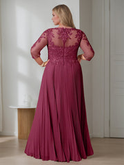 Plus Size Long A Line Scoop Neck Mother of the Bride Dress with Half Sleeves and Sequins