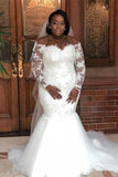 Plus Size Mermaid Appliques Wedding Dresses | Off The Shoulder Long Sleeve Bridal Gowns