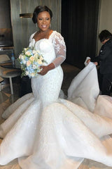 Plus Size Mermaid Lace Wedding Dresses | Sexy Wedding Dress with Sleeves