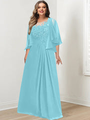 Plus Size Mother of the Bride A Line Scoop Long Dress with Pleated & Sequins