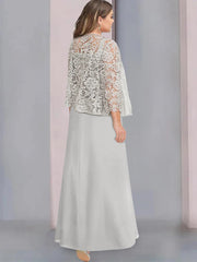 Plus Size Mother of the Bride A Line Long Dress with Scoop Neckline Pleats & Lace Appliques