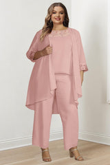 Plus Size Long Sleeves Mother of the Bride Chiffon Pantsuit with Jacket