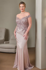 Plus Size Off the Shoulder Beaded Trumpet Mermaid Mother of the Bride Gown Long