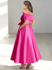 Plus Size Off the Shoulder Sleeveless A Line Mother of the Bride Ankle Length Dress with Pockets