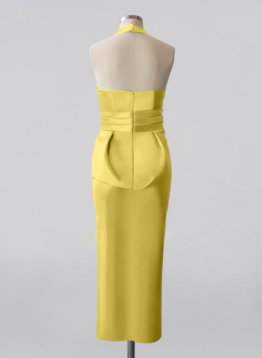 Plus Size Tea Length Mother of the Bride Halter Dress with Bowknot