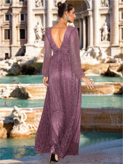 Plus Size V Neck A Line Long Mother of the Bride Groom Dress with Long Sleeves and Ruffles