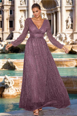 Plus Size V Neck A Line Long Mother of the Bride Groom Dress with Long Sleeves and Ruffles