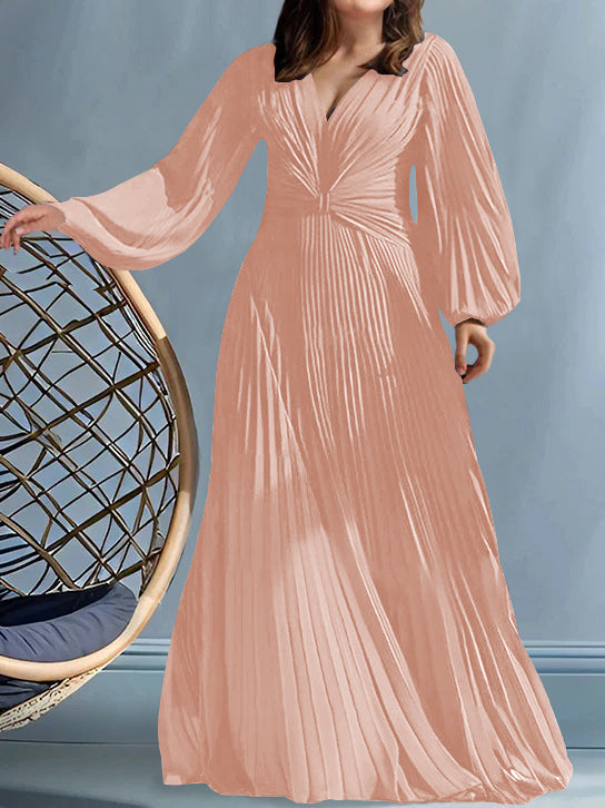 Plus Size V Neck A Line Gown for the Mother of the Bride with Ruched Detail