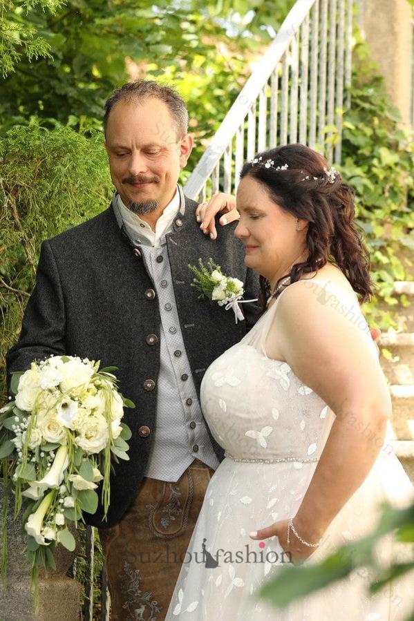 Plus Size Wedding Dresses V Neck A Line Tulle Lace Bridal Gowns